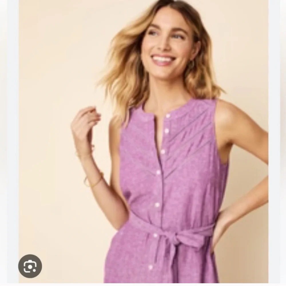 Untuckit Shirt Dress Keely 41543 Linen Purple Belted Sleeveless Button Down Sz 6